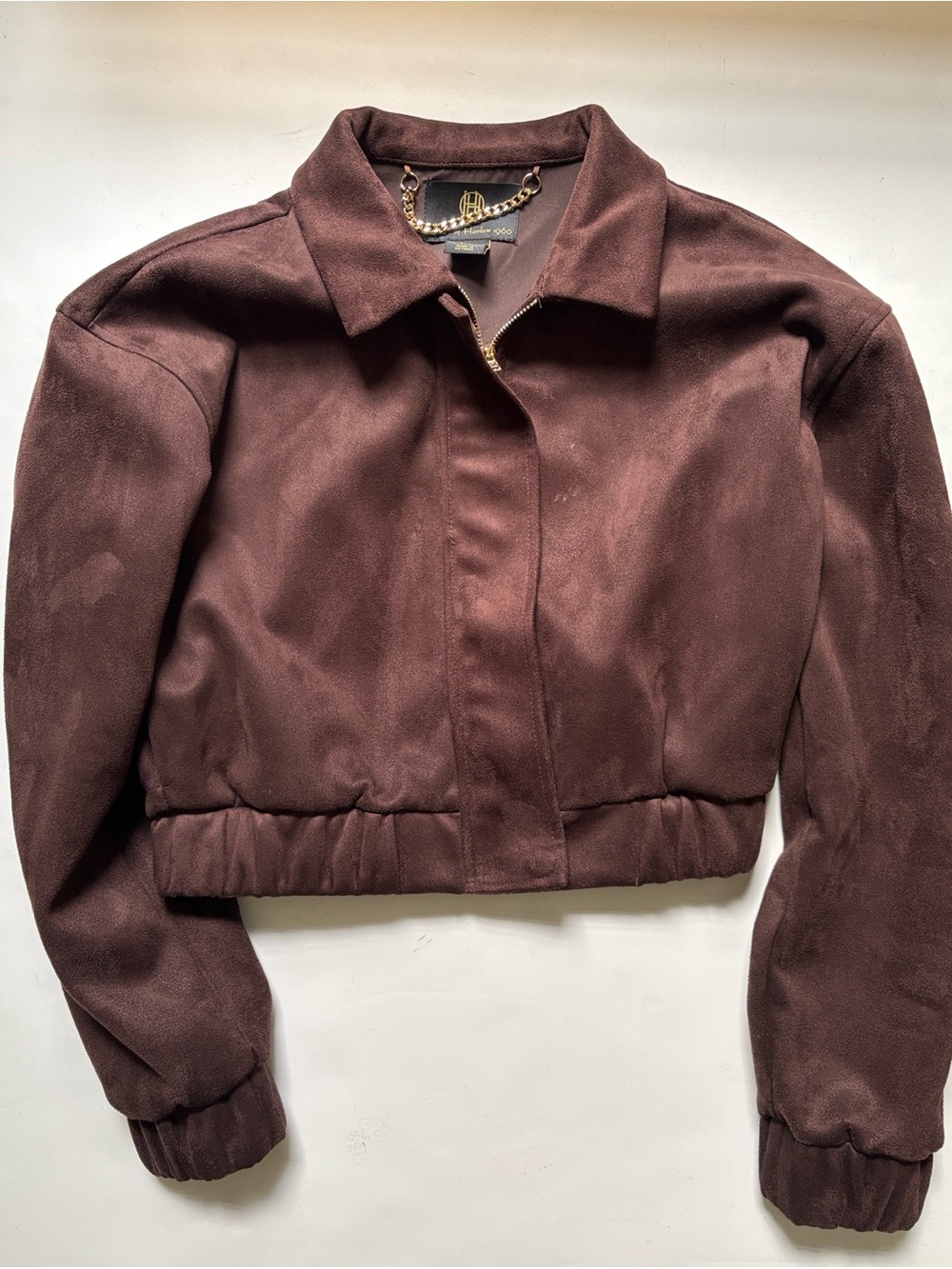 House of Harlow 1960 Chocolate Brown Cropped Bomber Jacket